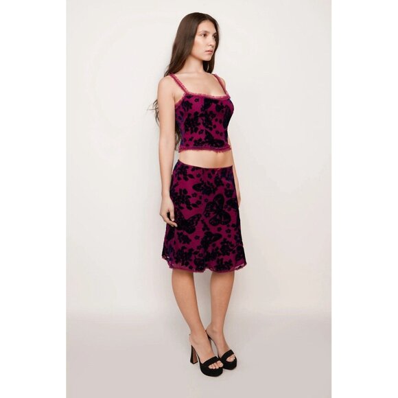 GUIZIO Velvet Burnout Top Magenta - Picture 3 of 6